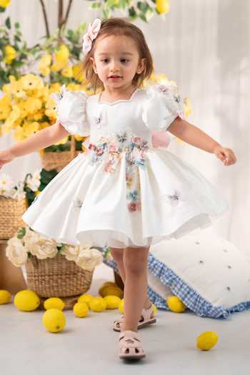 Buy_Ruchika Lath Label_White Satin, Tulle Flora Butterfly Dress With Hair Accessory 