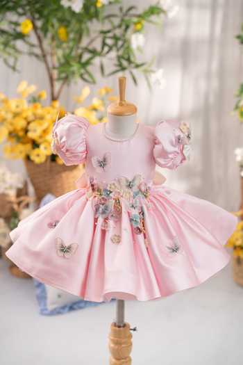 Ruchika Lath Label Flora Butterfly Pink Dress With Hair Accessory 