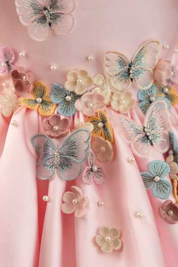Shop_Ruchika Lath Label_Pink Satin, Tulle Flora Butterfly Dress With Hair Accessory 
