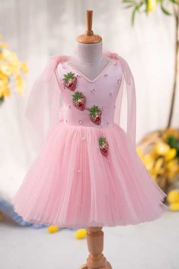 Ruchika Lath Label Strawberry Tie Up Dress With Hair Accessory 