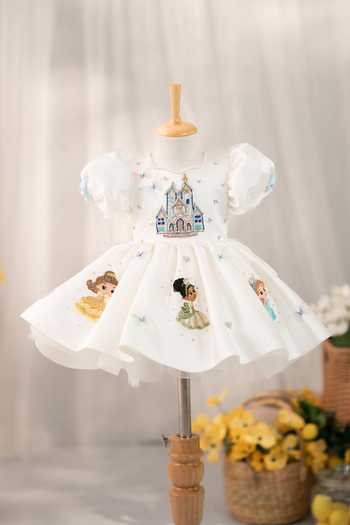 Ruchika Lath Label White Satin, Tulle Princess Dress With Hair Accessory Online at Aza Fashions Ruchika Lath Label_White Satin, Tulle Princess Dress With Hair Accessory _Online_at_Aza_Fashions