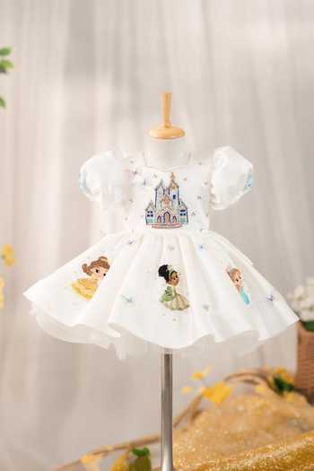 Shop Ruchika Lath Label White Satin, Tulle Princess Dress With Hair Accessory Online at Aza Fashions Shop_Ruchika Lath Label_White Satin, Tulle Princess Dress With Hair Accessory _Online_at_Aza_Fashions