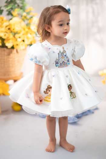Ruchika Lath Label White Satin, Tulle Princess Dress With Hair Accessory at Aza Fashions Ruchika Lath Label_White Satin, Tulle Princess Dress With Hair Accessory _at_Aza_Fashions