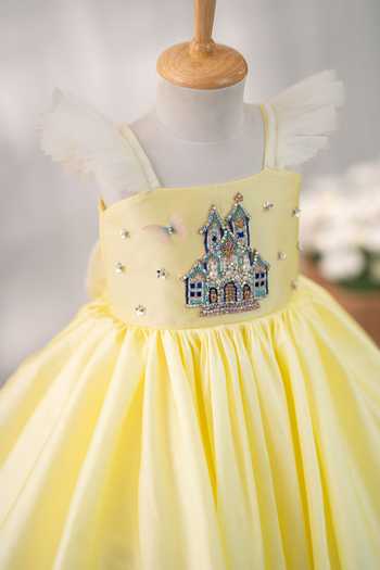 Ruchika Lath Label Yellow Taffeta, Tulle Princess Castle Hand Embroidered Dress Online at Aza Fashions Ruchika Lath Label_Yellow Taffeta, Tulle Princess Castle Hand Embroidered Dress _Online_at_Aza_Fashions