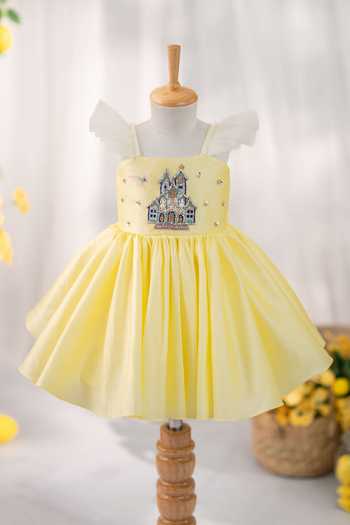 Buy Ruchika Lath Label Yellow Taffeta, Tulle Princess Castle Hand Embroidered Dress Online at Aza Fashions Buy_Ruchika Lath Label_Yellow Taffeta, Tulle Princess Castle Hand Embroidered Dress _Online_at_Aza_Fashions