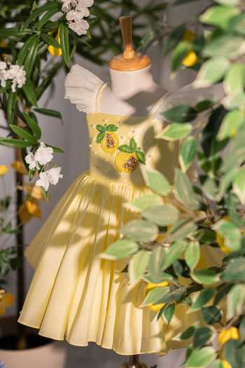 Ruchika Lath Label Yellow Tulle, Taffeta Lemon Hand Embroidered Dress Online at Aza Fashions Ruchika Lath Label_Yellow Tulle, Taffeta Lemon Hand Embroidered Dress _Online_at_Aza_Fashions