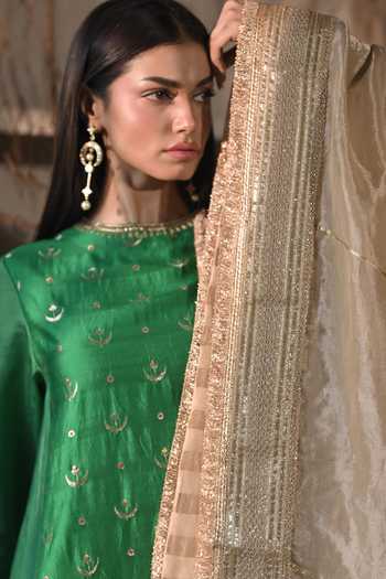 Shop_Shorshe Clothing_Ivory Tissue Amina Bordered Dupatta _Online_at_Aza_Fashions