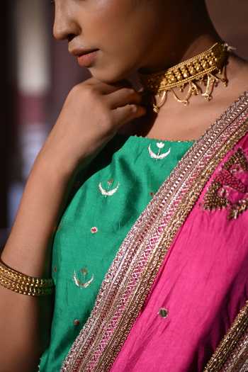 Buy Shorshe Clothing Green Brocade Round Neck Chandphool Kaftan Top Online at Aza Fashions Buy_Shorshe Clothing_Green Brocade Round Neck Chandphool Kaftan Top _Online_at_Aza_Fashions