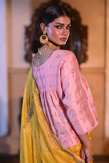 Buy Shorshe Clothing Pink Brocade V-neck Chandphool Kediya Blouse Buy_Shorshe Clothing_Pink Brocade V-neck Chandphool Kediya Blouse