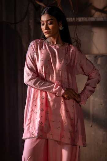 Buy Shorshe Clothing Pink Silk, Brocade Round Neck Chandphool Shabana Kurta With Gharara Online at Aza Fashions Buy_Shorshe Clothing_Pink Silk, Brocade Round Neck Chandphool Shabana Kurta With Gharara _Online_at_Aza_Fashions