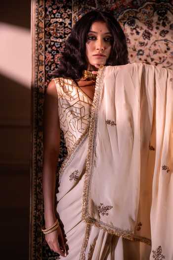 Buy Shorshe Clothing Ivory Georgette Gota Phool Embroidered Saree Online at Aza Fashions Buy_Shorshe Clothing_Ivory Georgette Gota Phool Embroidered Saree _Online_at_Aza_Fashions