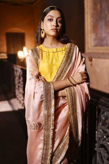 Shorshe Clothing_Yellow Silk, Modal Round Neck Reshma Blouse _at_Aza_Fashions