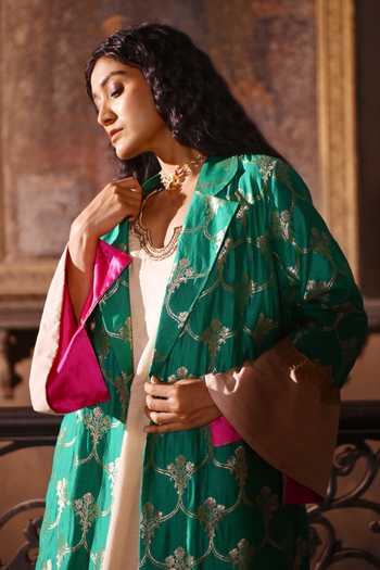 Shorshe Clothing Green Brocade Sally Jacket Online at Aza Fashions Shorshe Clothing_Green Brocade Sally Jacket _Online_at_Aza_Fashions