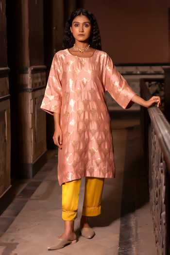 Shorshe Clothing Shahi Kurta With Yellow Cigarette Pant