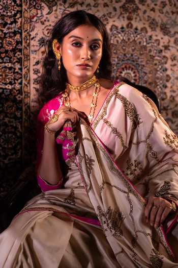 Buy Shorshe Clothing Ivory Chanderi Shalimaar Saree Online at Aza Fashions Buy_Shorshe Clothing_Ivory Chanderi Shalimaar Saree _Online_at_Aza_Fashions