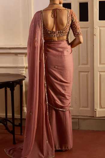 Zoon Aari Blossom Embroidered Pre-Draped Saree Set For Kids
