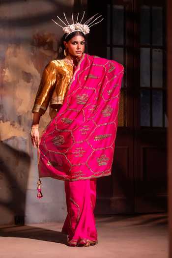 Shorshe Clothing Pink Chanderi Shalimaar Saree Online at Aza Fashions Shorshe Clothing_Pink Chanderi Shalimaar Saree _Online_at_Aza_Fashions