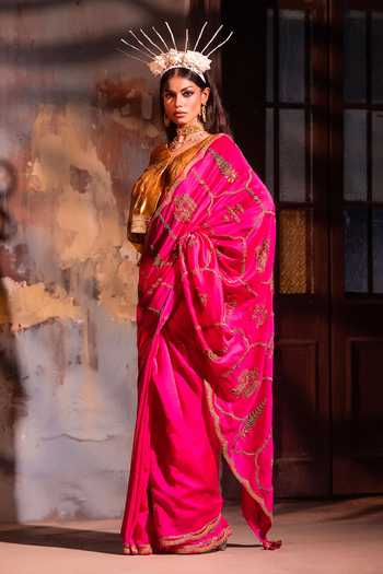 Buy Shorshe Clothing Pink Chanderi Shalimaar Saree Online at Aza Fashions Buy_Shorshe Clothing_Pink Chanderi Shalimaar Saree _Online_at_Aza_Fashions