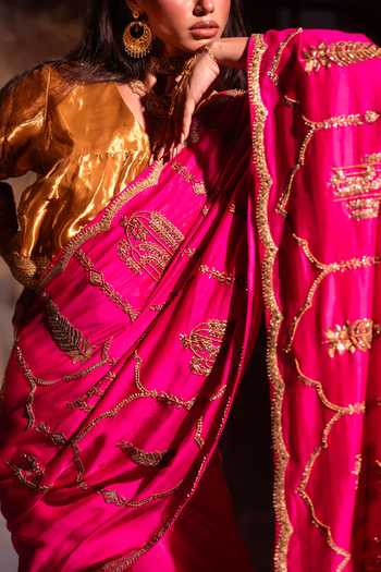 Shop Shorshe Clothing Pink Chanderi Shalimaar Saree Online at Aza Fashions Shop_Shorshe Clothing_Pink Chanderi Shalimaar Saree _Online_at_Aza_Fashions