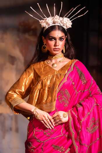 Shorshe Clothing Pink Chanderi Shalimaar Saree at Aza Fashions Shorshe Clothing_Pink Chanderi Shalimaar Saree _at_Aza_Fashions