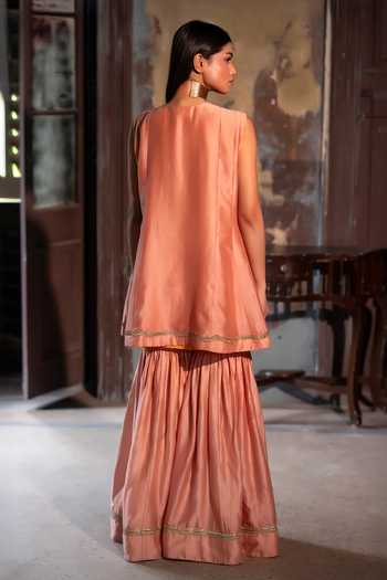 Shorshe Clothing Short Vani Chanderi Choga Kurta With Sharara
