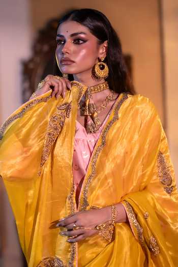 Shorshe Clothing Yellow Silk, , Silk, Tissue Turkish Ashoka Handwoven Saree at Aza Fashions Shorshe Clothing_Yellow Silk, , Silk, Tissue Turkish Ashoka Handwoven Saree _at_Aza_Fashions