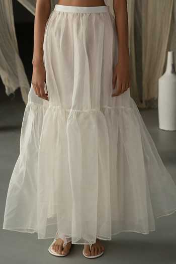 Zoon Off White 100% Silk Organza Plain Tiered Skirt For Kids Online at Aza Fashions Zoon_Off White 100% Silk Organza Plain Tiered Skirt For Kids_Online_at_Aza_Fashions