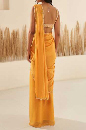 Zoon Pre-Draped Saree With Hand Embroidered Blouse For Kids
