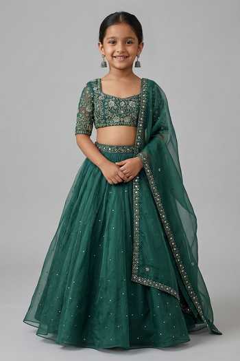 Zoon Scattered Sequin Embroidered Skirt Set For Kids