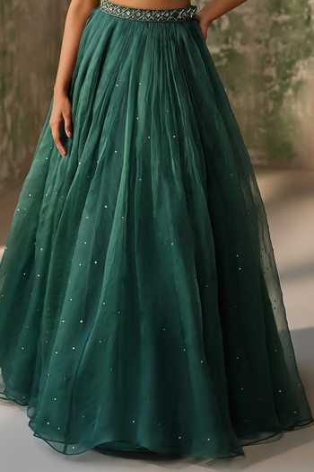 Zoon Emerald Green Lining Crepe, Pure Silk Organza Scattered Embroidered Skirt Set For Kids Online at Aza Fashions Zoon_Emerald Green Lining Crepe, Pure Silk Organza Scattered Embroidered Skirt Set For Kids_Online_at_Aza_Fashions
