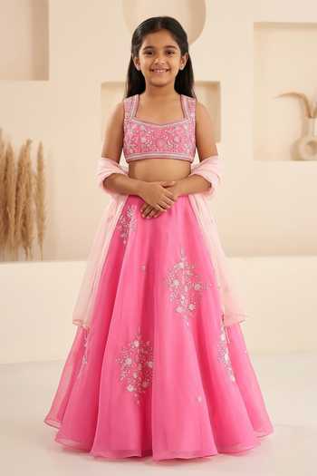 Zoon Cutdana Floral Embroidered Lehenga Set For Kids