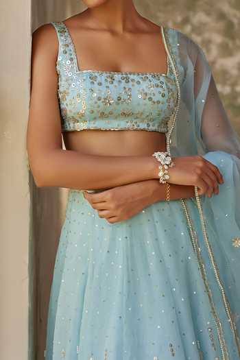 Buy_Zoon_Blue Lining Crepe, Pure Silk Organza Sequin, Thread, Aari Work Lehenga Set For Kids_Online_at_Aza_Fashions
