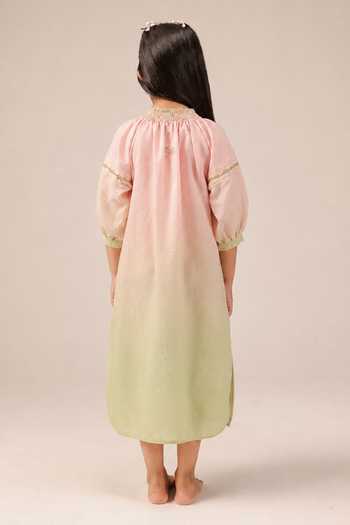 OurDve Sorbet Smocked Neck Embroidered Dress 