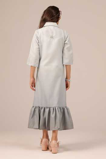 OurDve Seafoam Embroidered Collar Dress 