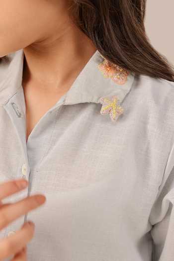 Shop_OurDve_Grey Linen Seafoam Embroidered Collar Dress _Online_at_Aza_Fashions