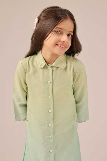 Buy_OurDve_Blue Linen Seafoam Embroidered Collar Dress _Online_at_Aza_Fashions