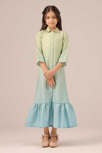 Shop_OurDve_Blue Linen Seafoam Embroidered Collar Dress _Online_at_Aza_Fashions