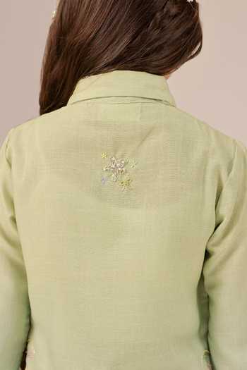 OurDve_Blue Linen Seafoam Embroidered Collar Dress _at_Aza_Fashions