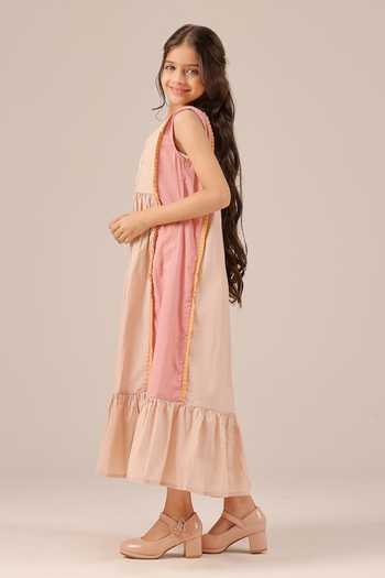 Shop_OurDve_Pink Organza, Cotton Merry Checked Coat And Dress Set _Online_at_Aza_Fashions