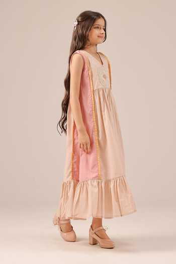 Shop OurDve Pink Cotton Merry Embroidered Frill Dress Online at Aza Fashions Shop_OurDve_Pink Cotton Merry Embroidered Frill Dress _Online_at_Aza_Fashions