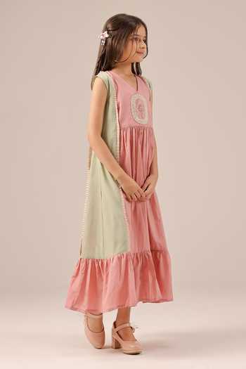 OurDve Pink Cotton Merry Frill Embroidered Dress Online at Aza Fashions OurDve_Pink Cotton Merry Frill Embroidered Dress _Online_at_Aza_Fashions