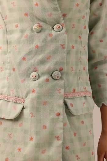 OurDve_Green Organza Merry Checkered Double Breasted Coat _at_Aza_Fashions