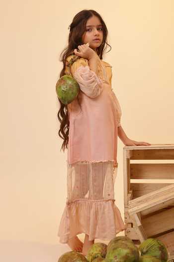 Shop_OurDve_Pink Linen Palm Whisper Sheer Panelled Dress _Online_at_Aza_Fashions