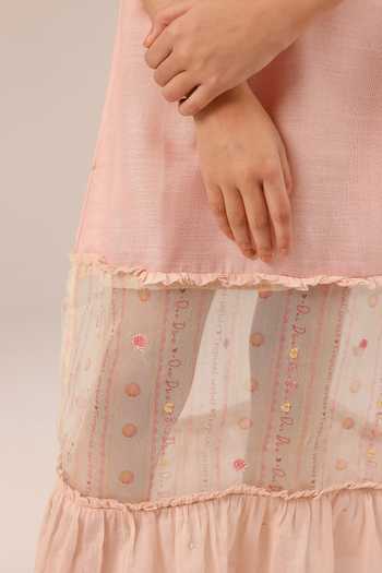 OurDve_Pink Linen Palm Whisper Sheer Panelled Dress _at_Aza_Fashions