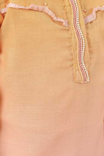 Buy_OurDve_Pink Linen Palm Whisper Sheer Panelled Dress 