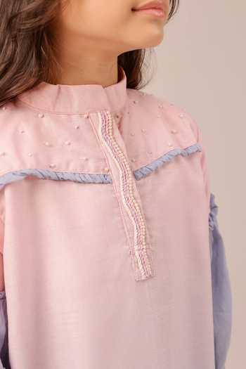 Buy_OurDve_Pink Linen Palm Whisper Printed Sheer Panelled Dress _Online_at_Aza_Fashions