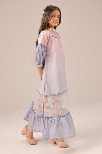 Shop_OurDve_Pink Linen Palm Whisper Printed Sheer Panelled Dress _Online_at_Aza_Fashions