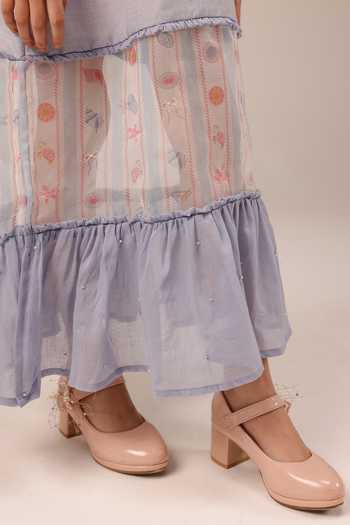 OurDve_Pink Linen Palm Whisper Printed Sheer Panelled Dress _at_Aza_Fashions