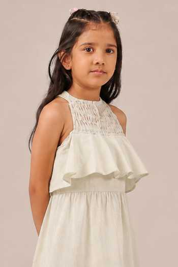 OurDve Green Palm Pop Smocked Halter Neck Dress Online at Aza Fashions OurDve_Green Palm Pop Smocked Halter Neck Dress _Online_at_Aza_Fashions