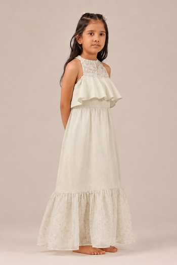 OurDve Palm Pop Smocked Halter Neck Dress 
